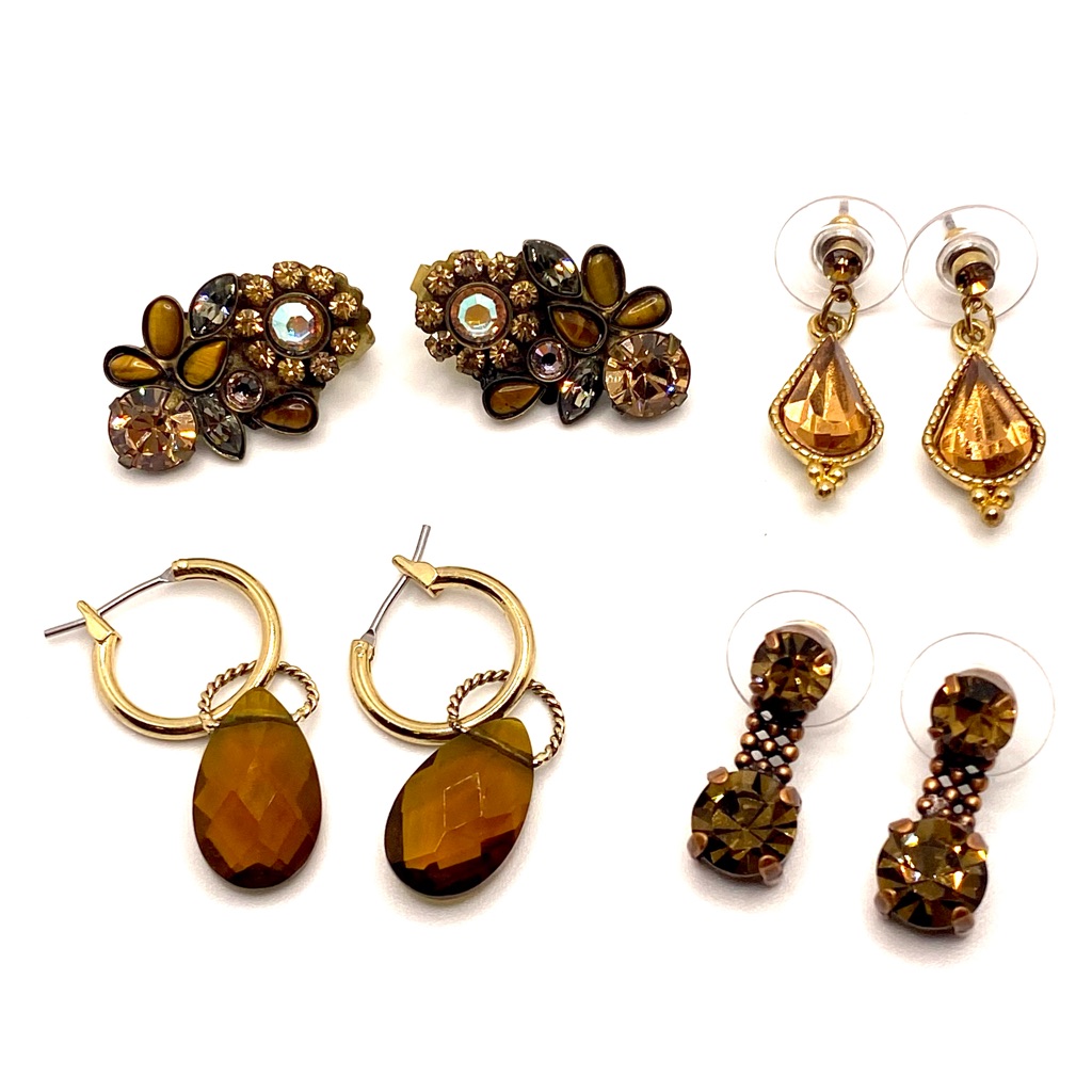 Vintage Estate Jewelry Chocolate Lot 70's 80's 90's Lot Of Four Earrings F018